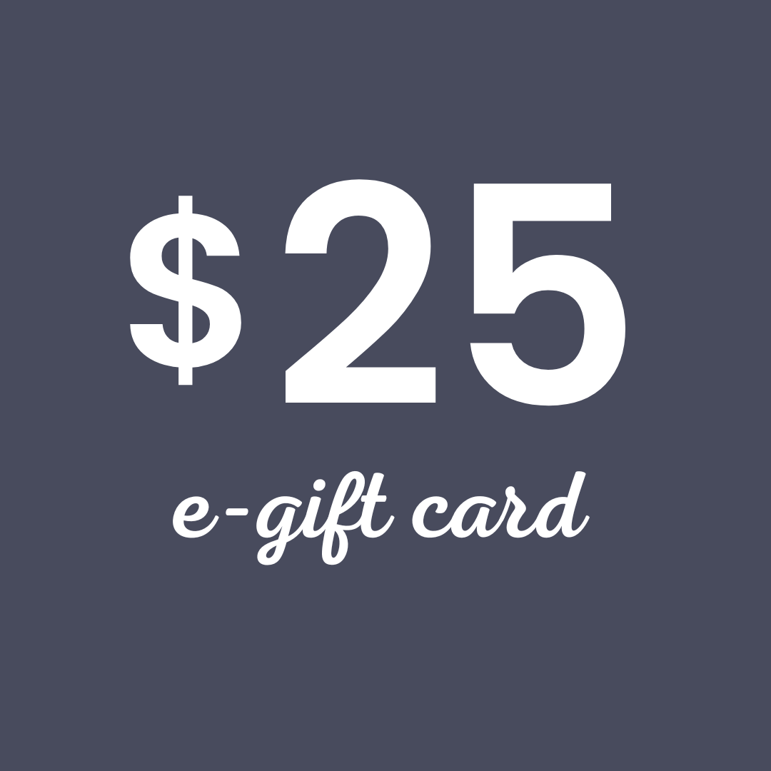 White text on a navy background indicating a $25 e-gift card