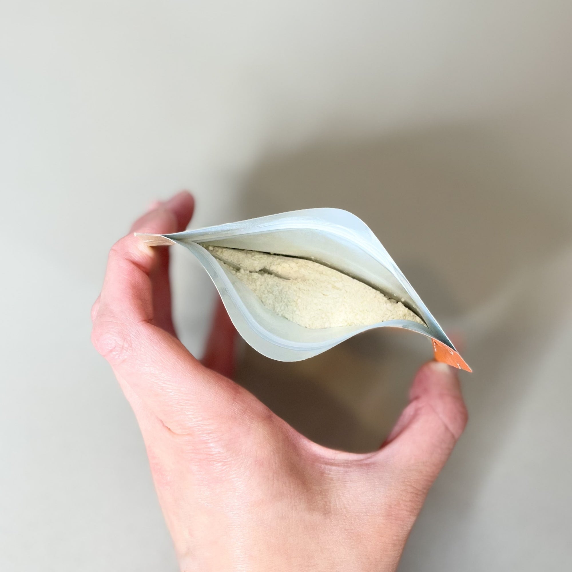 Inside view of the Liver Powder Free Supplement Mix Packet showing a white powder mixture