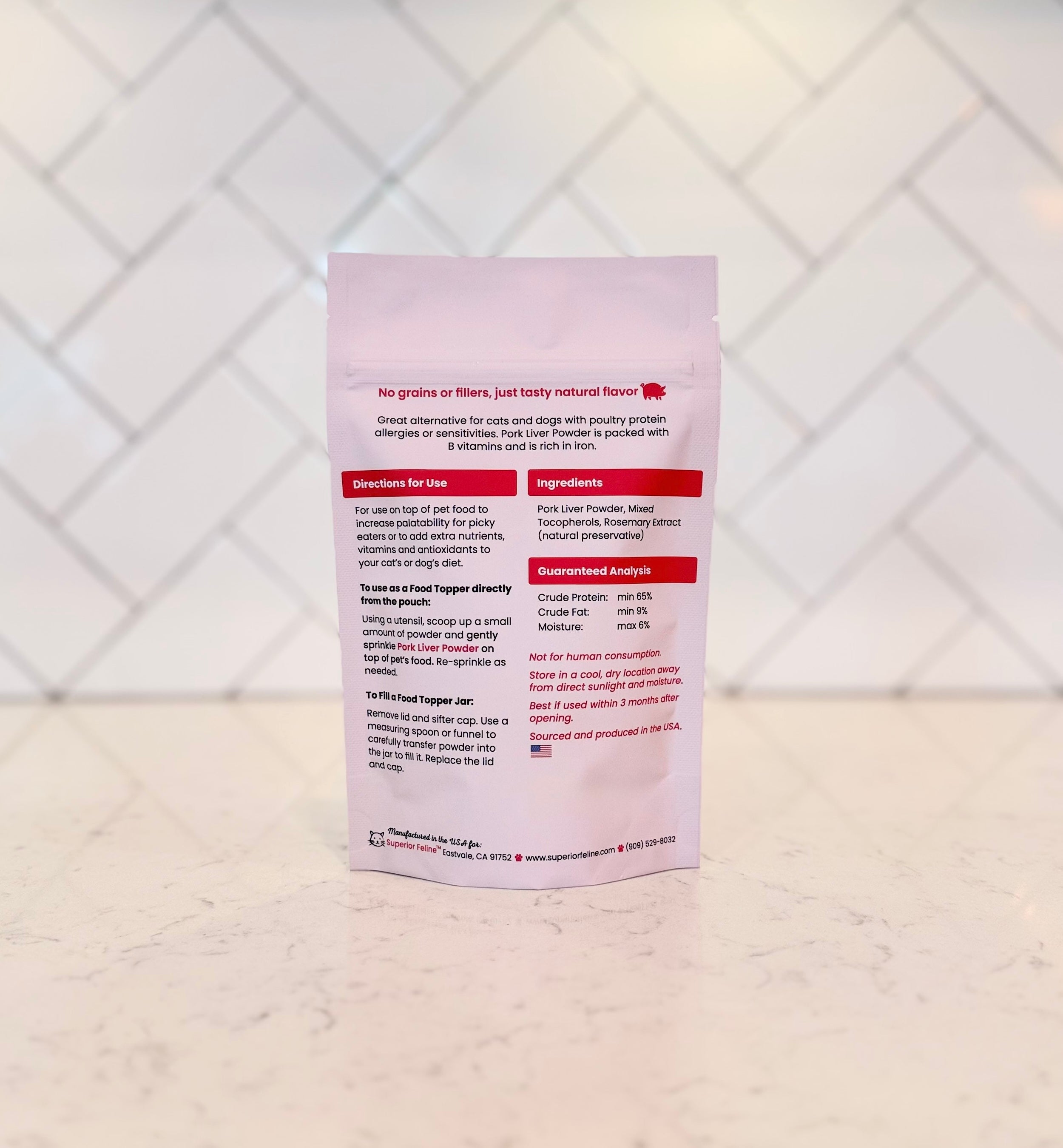 Pork Liver Powder Pouch back side with product information details