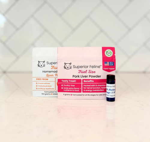 Superior Feline Liver Powder Free Trial Size Kit Contents with Wild Anchovy Oil