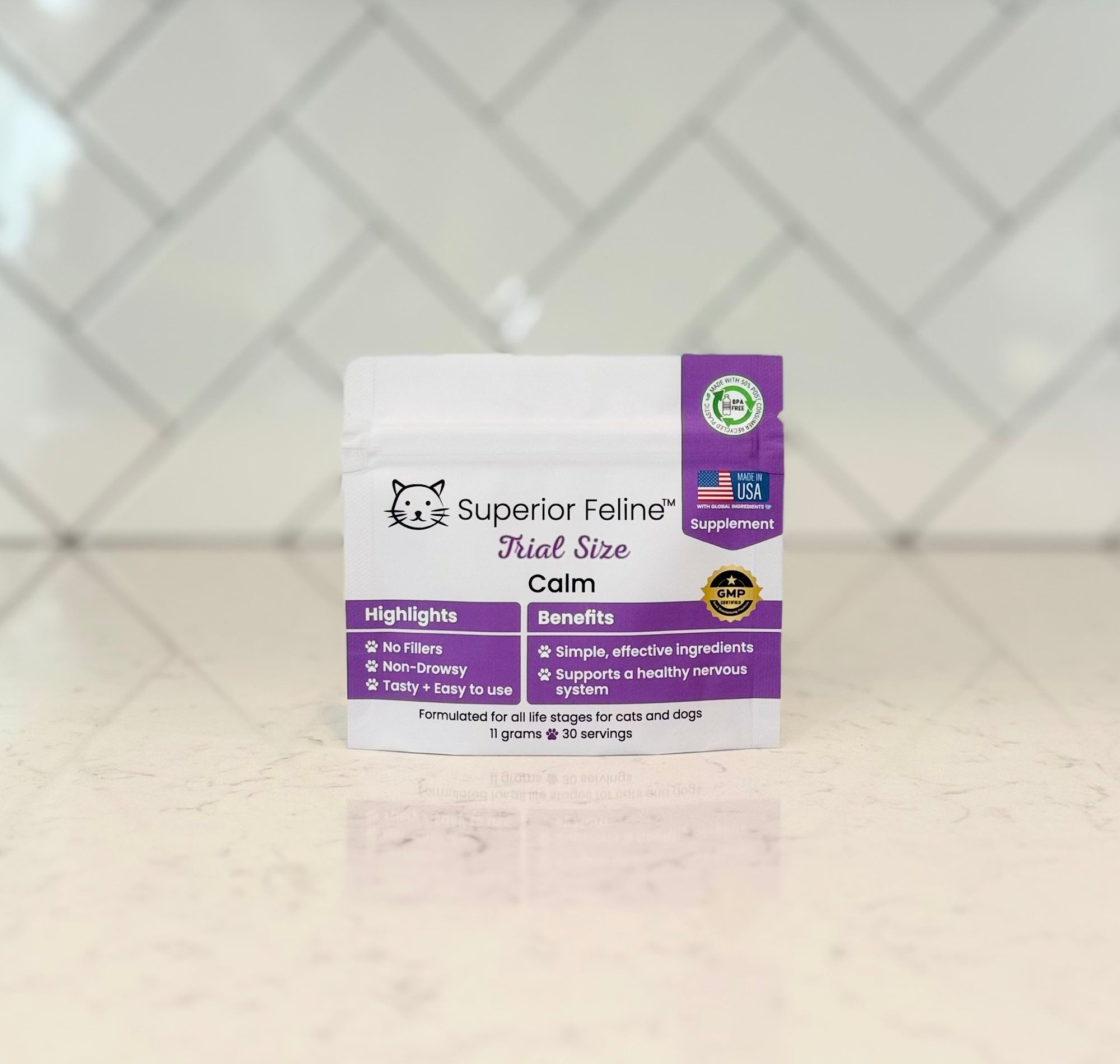 Superior Feline cat supplement package on a neutral background